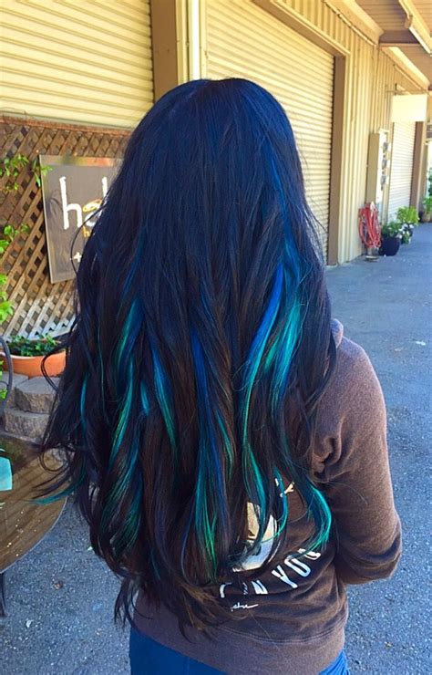 Maybe you would like to learn more about one of these? Black hair with blue and teal highlights. | Hair styles ...