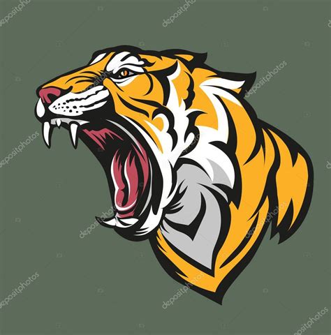 Ouverture de la bouche et message wow. Vector illustration tigre féroce avec la bouche ouverte ...