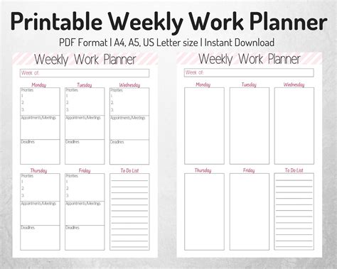Weekly Work Organizer Weekly Planner Work Planner Printable Etsy Sweden