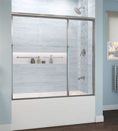 Infinity Semi Frameless 1 4 Inch Glass Sliding With Inline Panel Bath Tub Door Basco Shower Doors
