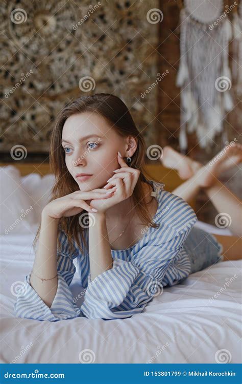 Young Sweet Girl Lying On Bed Stock Image Image Of Beauty Fresh