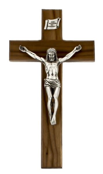 Tall Holy Shroud Of Turin Wall Crucifix In Walnut With Antique Pewter