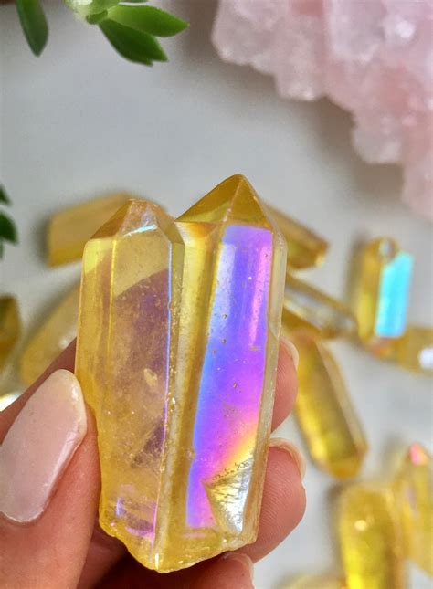 Large Yellow Aura Quartz Point Yellow Angel Aura Quartz Etsy Canada