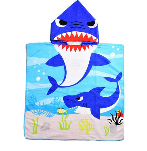 Kids Hooded Beach Bath Towel Childrens Towels Shark 12060cm Ebay