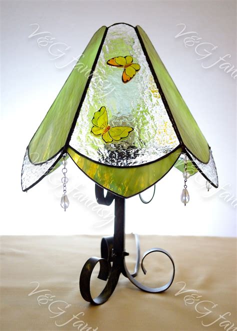 Stained Glass Table Lamp Yellow Butterflies Etsy