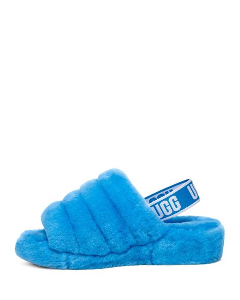 Ugg Womens Fluff Open Toe Fur Slide Slippers In Neon Blue Blue Lyst