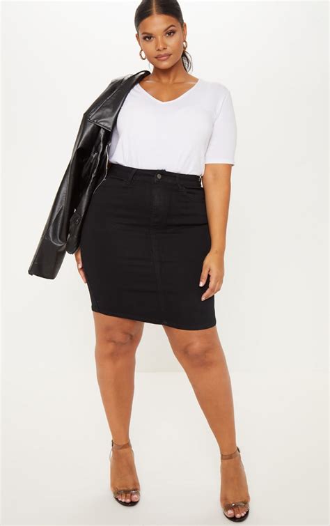 Plus Charcoal Denim Skirt Plus Size Prettylittlething Usa