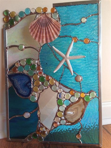 Stained Glass Sea Shell Nuggets Suncatcher Nautical Panel Etsy Stained Glass Birds Sea