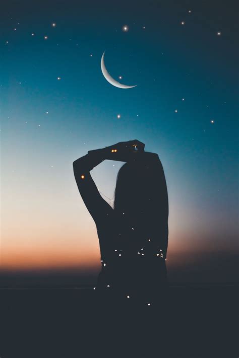Download Wallpaper 800x1200 Silhouette Starry Sky Stars Moon Night