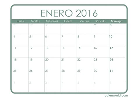 Calendario Enero 2016 Calendarios Para Imprimir