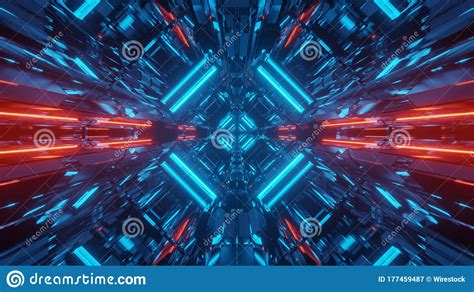 Abstract Science Fiction Futuristic Background With Red And Blue Neon