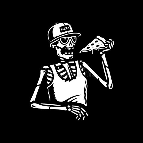 skeleton in a cap eating pizza stock vector illustration of graphic anatomy 129756637