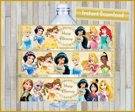 Disney Princess Water Bottle Labels Diy Disney Princess Water Etsy
