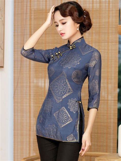 Half Sleeve Qipao Cheongsam Top Blouse Girls Dress Outfits Classy Fashion Chic Chinese Blouse