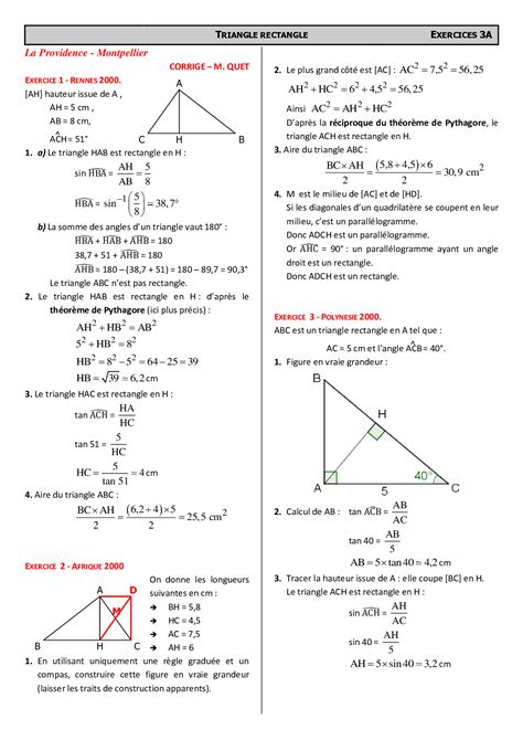 Trigonométrie Problèmes de BREVET Corrigés d exercices AlloSchool
