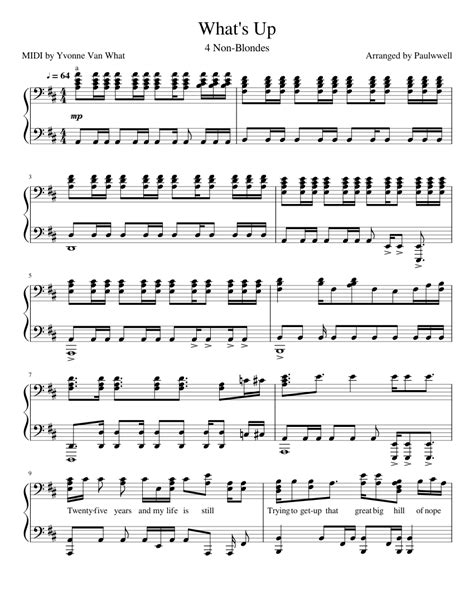 Whats Up 4 Non Blondes Sheet Music For Piano Solo