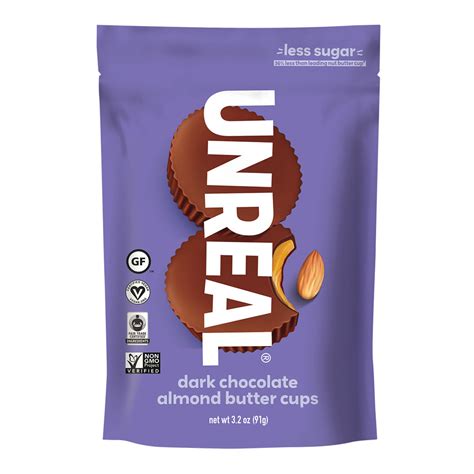 Unreal Dark Chocolate Almond Butter Cups 3 2 Oz Pouch Nassau Candy