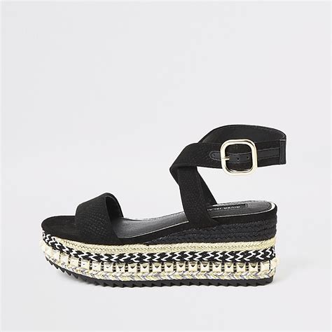 Black Espadrille Wedge Flatform Sandals River Island