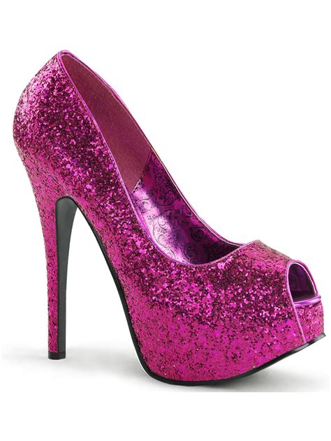 Augusta Sportswear Womens Hot Pink Peep Toe Glitter Pumps Sparkly
