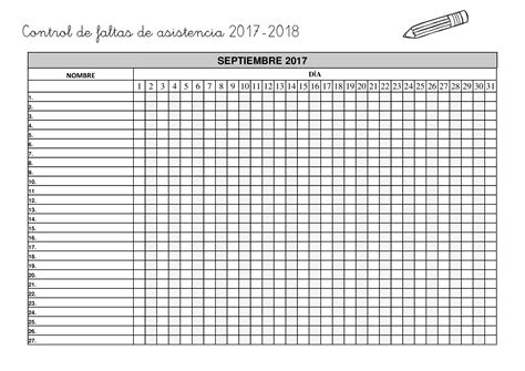 Control De Faltas De Asistencia 2017 2018 Planifica Tu Curso Editable