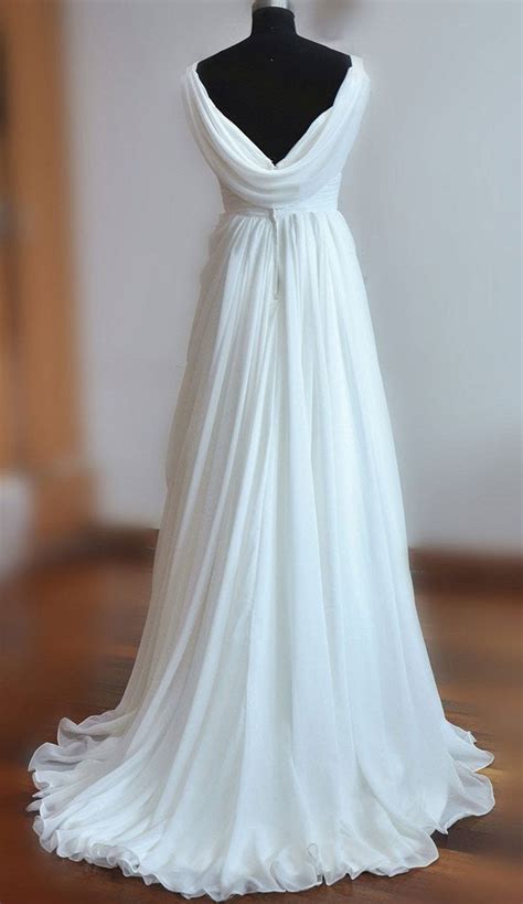 Simple White A Line Backless Sweep Chiffon Cheap Beach Wedding Dresses Okdresses
