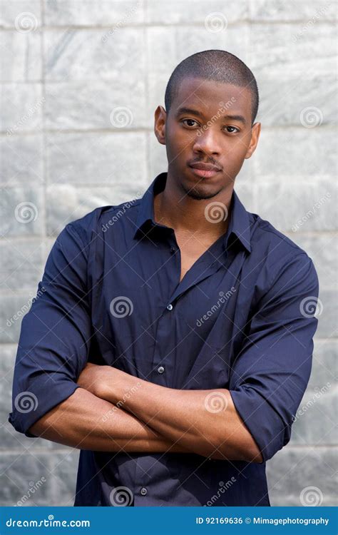 Handsome Black Man Staring With Serious Face Expression Stock Photo