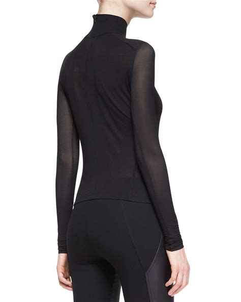 Donna Karan Sheer Sleeve Turtleneck Top Black