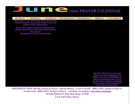 June 2022 Shiloh Prayer Calendar Shiloh