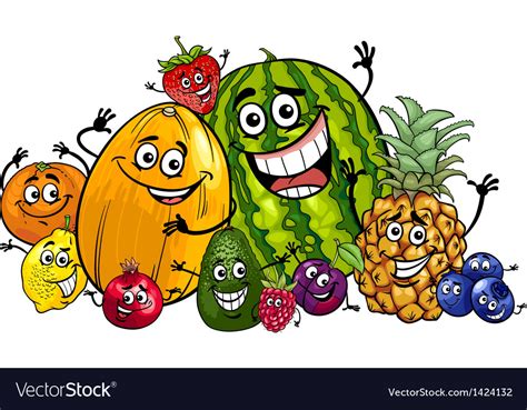 Funny Fruits Group Cartoon Royalty Free Vector Image