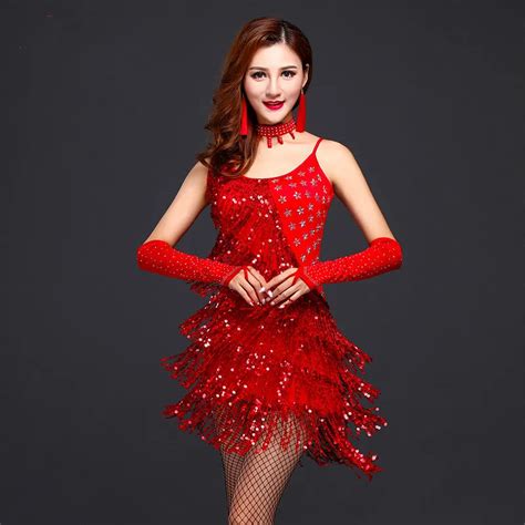 Sexy Latin Dance Dress Sparkling Sequins Tassels Ballroom Halloween Costumes Professional Robe