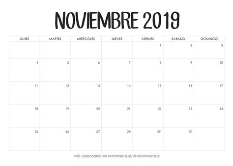 Calendarios 2019 Para Imprimir Minimalista