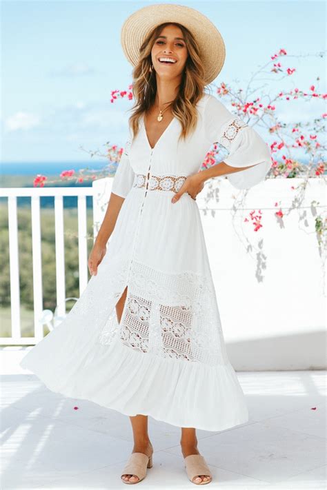 Beach Dress Summer Sundresses Plus Size Lace White Boho Dresses For