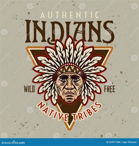 Chief Head Native American Vector Vintage Emblem Label Badge Or Logo