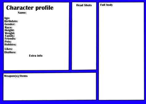 Character Profile Template Birthdate Dislike Hobbies Names