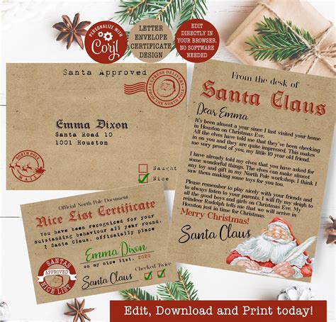 Diy Letter From Santa Printable Nice List Certificate Editable