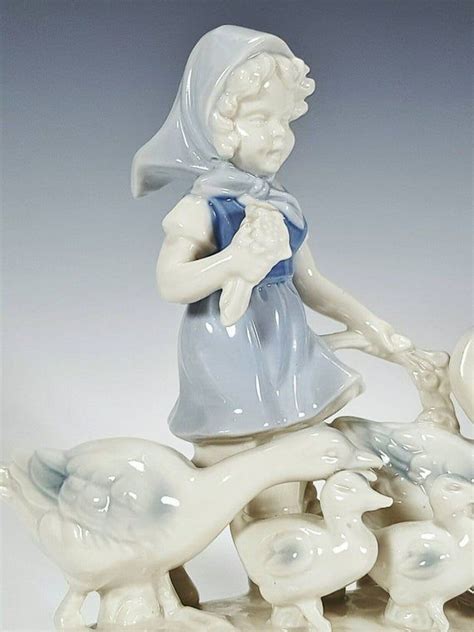 Vintage Gerold Porcelain Girl With Geese Figurine 6138 Blue And White