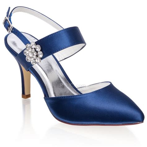 buy pointed toe royal blue 3 inch high heel stilettos wedding shoes with ankle strap rhinestones