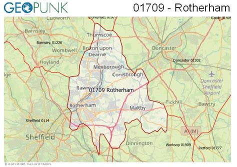 01709 View Map Of The Rotherham Area Code