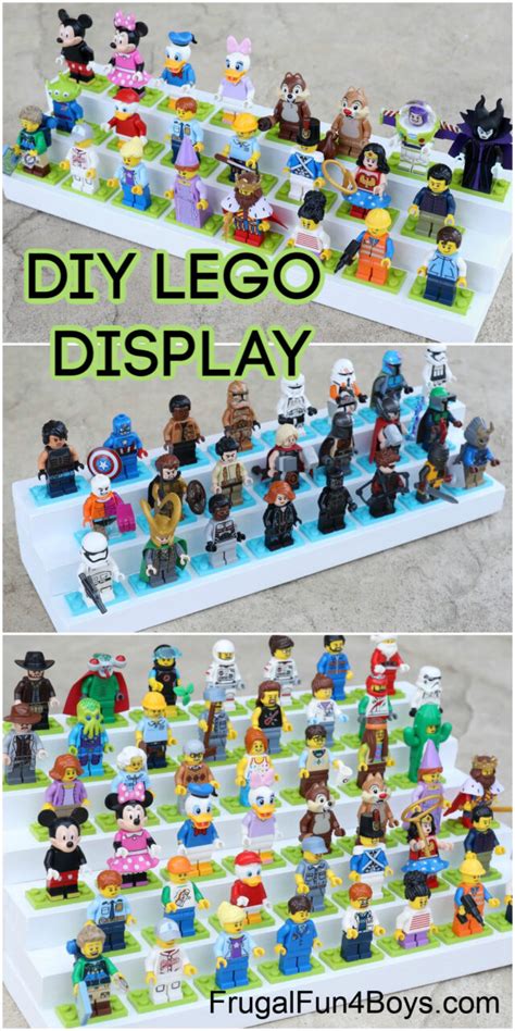 The interior shelves are made from pieces of foam cut to size. DIY Wood LEGO Minifigure Display Stand - Frugal Fun For Boys and Girls | Lego minifigure display ...
