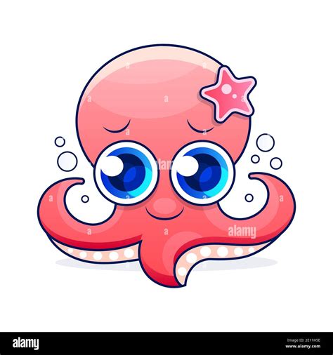 Cute Red Octopus Cartoon Vector Sketch Stock Illustration On A
