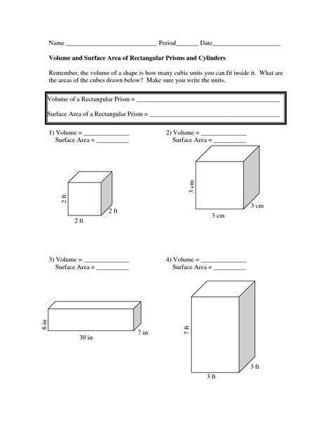 Surface Area And Volume Grade 9 Worksheets