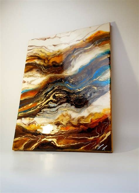 Handmade Epoxy Resin Artwork Painting Canvas Marble Patterned Etsy