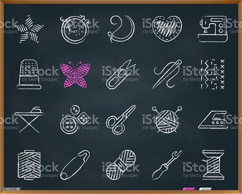 Needlework Chalk Draw Line Icons Vector Set Stock Illustration