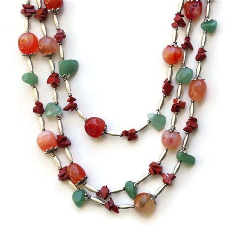 Warm Colors Natural Semiprecious Stones Necklace Extra Long Etsy