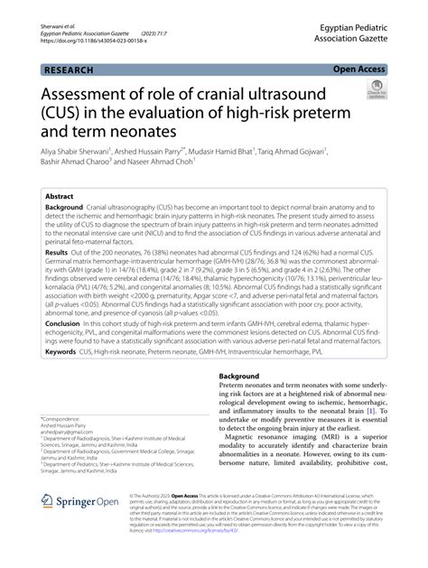 Pdf Assessment Of Role Of Cranial Ultrasound Cus In The Evaluation