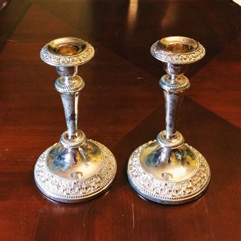 7 Vintage Silver Plated Candle Holders With Ornate
