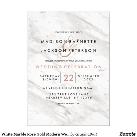 White Marble Rose Gold Modern Wedding Invitations Disney Invitations