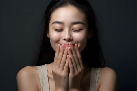 Premium Photo Serene Young Woman With Closed Eyes And Hands Resting