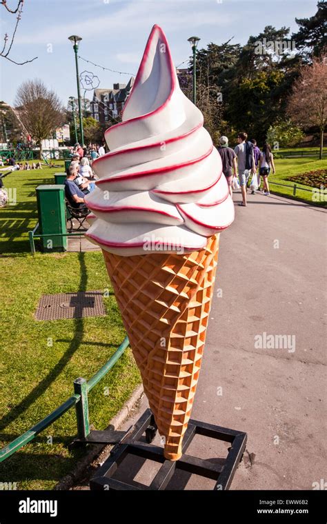 Giant Ice Cream Cone Advertisement For Ice Cream Shop On A Sunny Spring