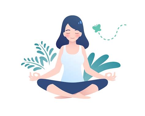 premium vector woman meditating in peaceful nature illustration yoga and healthy lifestyle